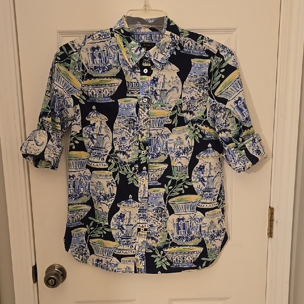 Talbots Blue and Black Button Down Shirt